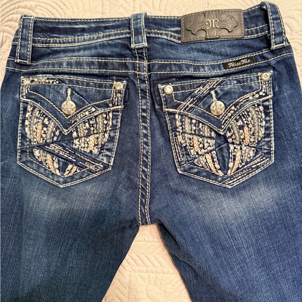Miss Me Women's Dark Blue Boot Cut Jeans with Silver Embellishments